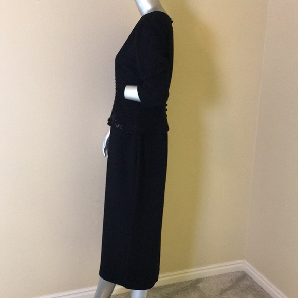 Donna Morgan Floral Beaded Formal Midi Dress 3/4 Sleeves - Picture 6 of 16